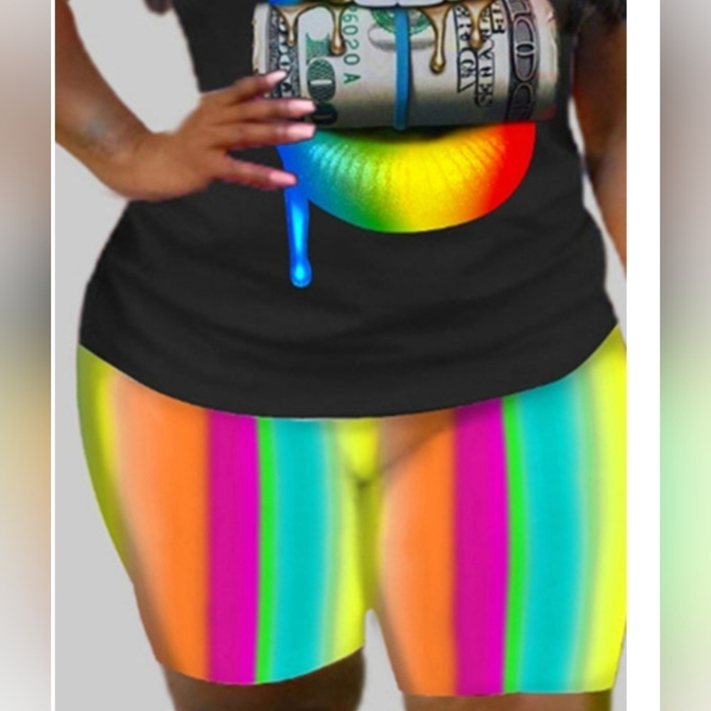 NEW TWO PIECE STRIP SHORT SET PLUS SIZE 3XL